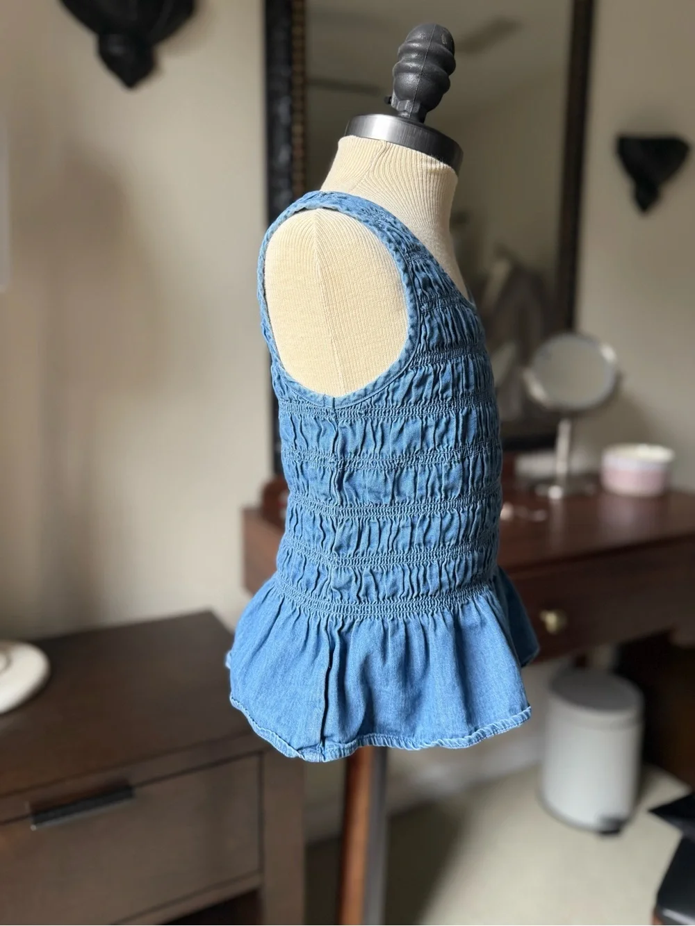 GAP Light Blue Smocked Peplum Tank